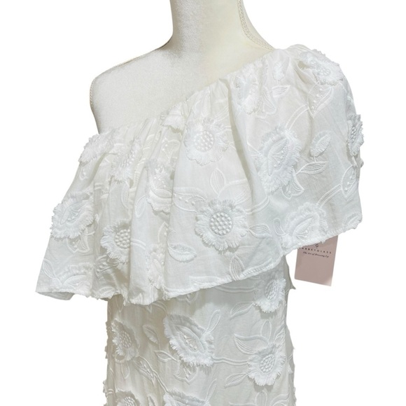 Abbey Glass Sutton Lace 3D Floral Ruffle One Shoulder Midi Dress White NWT $185 - Picture 5 of 16